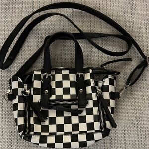 Small black and white checkered leather purse